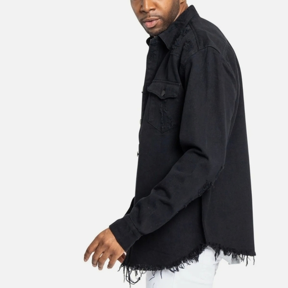 Victorious Men's Long Sleeve Button Up Distressed Denim Jean Shirt Jacket DK158 - Picture 2 of 7